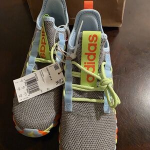 Adidas Kids Sneakers in Gray with Light Blue and Neon Highlights